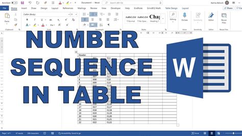 how to put numbers in word table