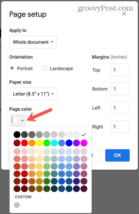 how to put page color in google docs