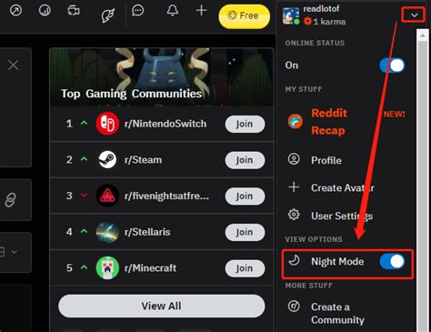 how to put reddit app in dark mode