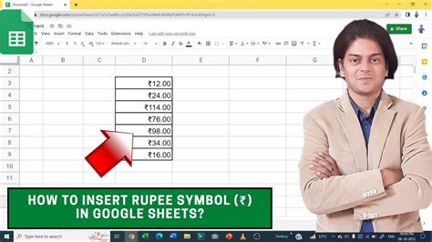 how to put rupee symbol in google sheets