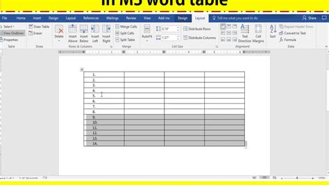 how to put serial numbers in word table