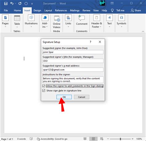 how to put signature line in ms word