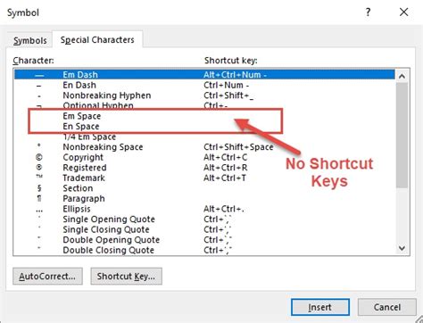 how to put space between words in word shortcut key