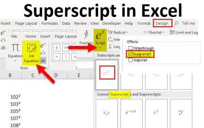 how to put superscript on excel