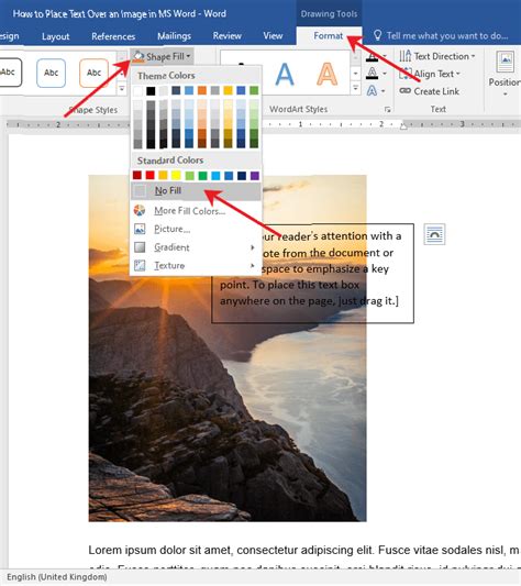 how to put text over text in word