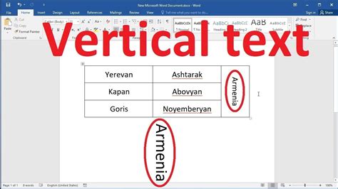 how to put vertical text in word table