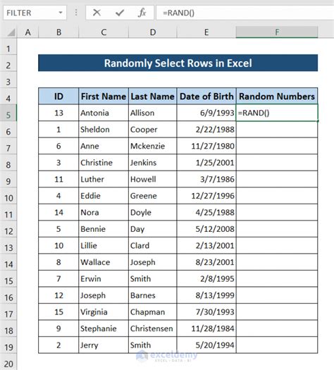 how to randomly select rows in an excel spreadsheet