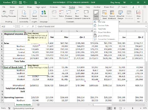 how to read a note in excel
