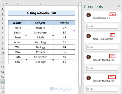 how to read comments in excel cell