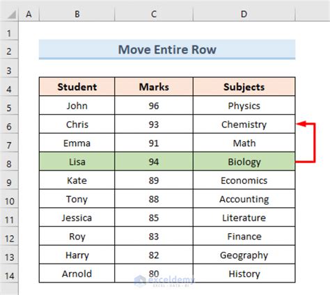how to rearrange row in excel
