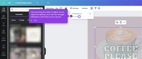 how to reduce opacity in canva