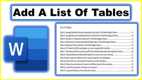 how to refresh list of tables in word
