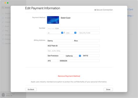 how to remove a payment method from apple account