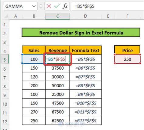 how to remove all dollar signs in excel formula