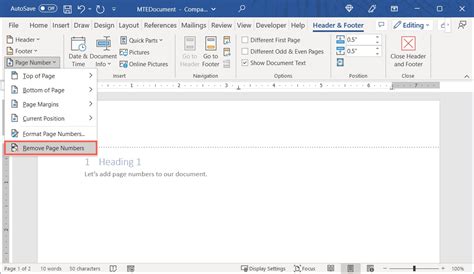 how to remove all page number formatting in word