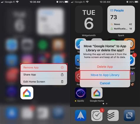 how to remove apps from app library to home screen