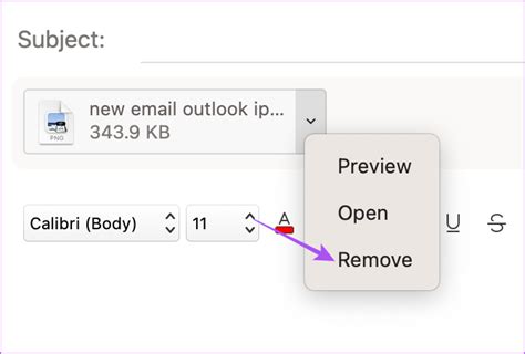how to remove attachment from outlook email on mac