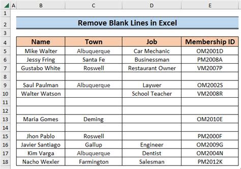 how to remove blank lines from excel table
