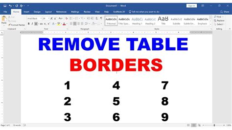 how to remove border in word table