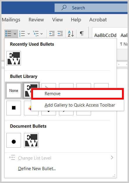 how to remove bulleted list in ms word