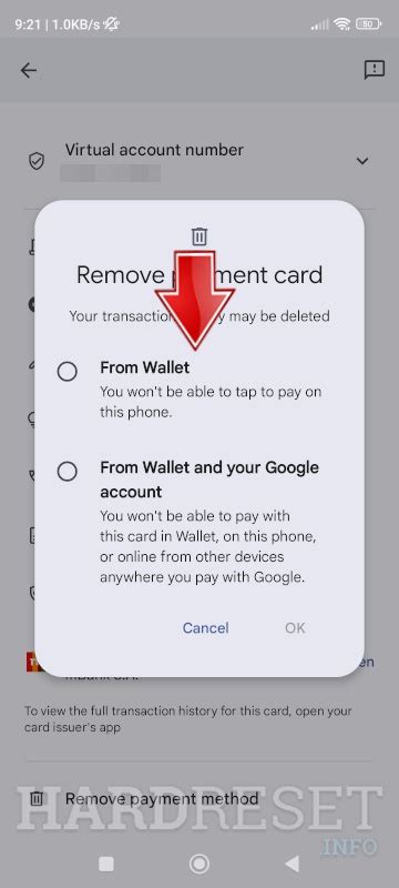 how to remove card from google account