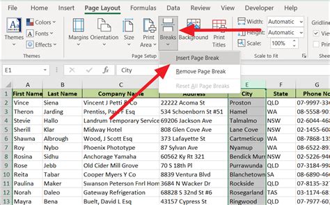 how to remove column break in excel