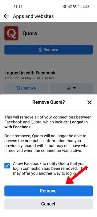 how to remove connected app in facebook