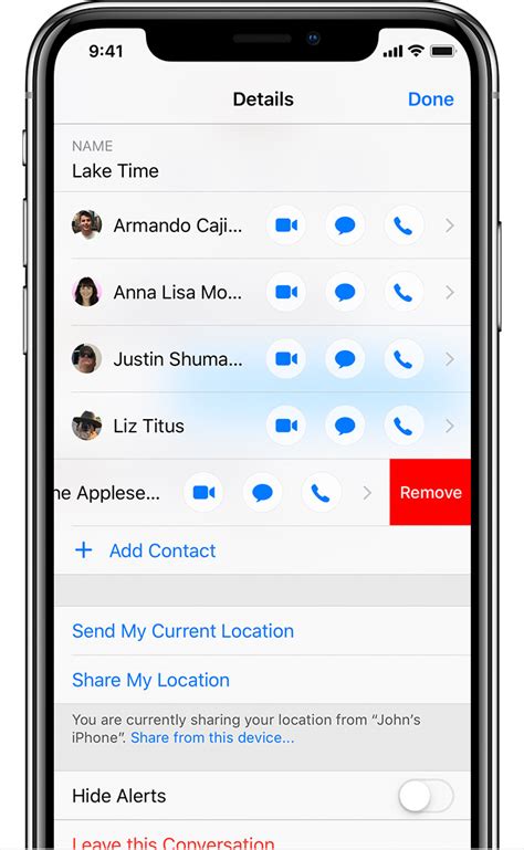 how to remove contacts from group message on iphone