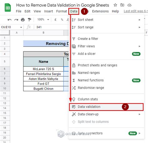 how to remove data validation from a cell in google sheets