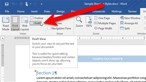 how to remove draft view in word document