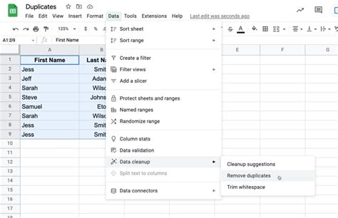 how to remove duplicate cells in google sheets