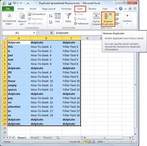 how to remove duplicate lines in excel spreadsheet