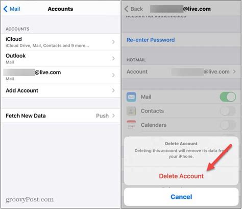 how to remove email address from iphone mail app