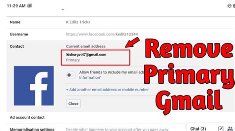how to remove facebook from gmail account