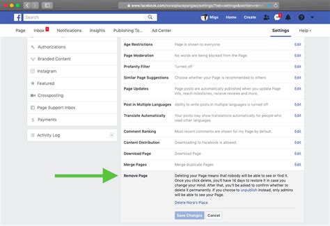 how to remove facebook from page