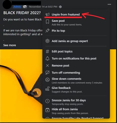 how to remove featured post on facebook page