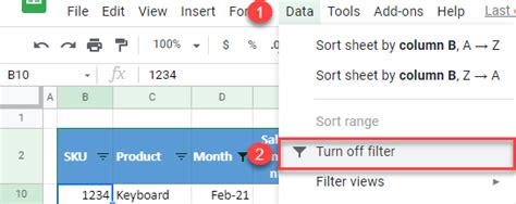 how to remove filter in excel google sheets