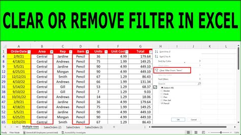 how to remove filter in excel sheet