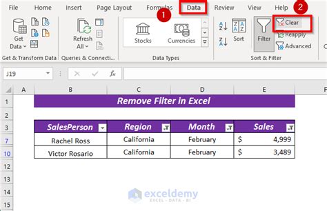 how to remove filter in excel with keyboard