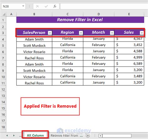 how to remove filter in excel workbook