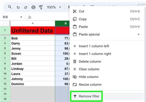 how to remove filter in google sheets