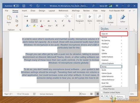 how to remove formatting in word 2016