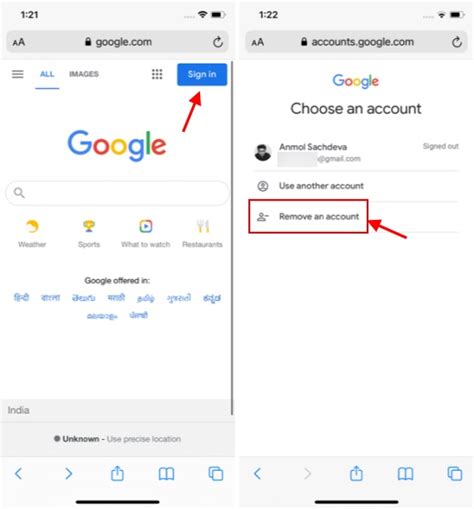 how to remove gmail account from iphone safari