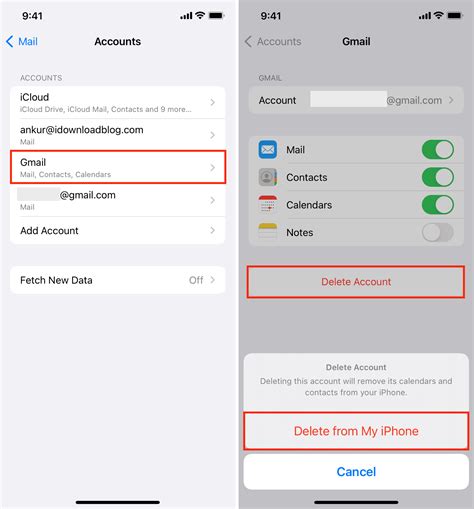 how to remove gmail account from mail app iphone