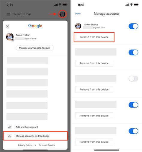 how to remove gmail from mail app on iphone