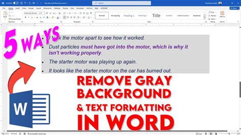 how to remove gray text background in word