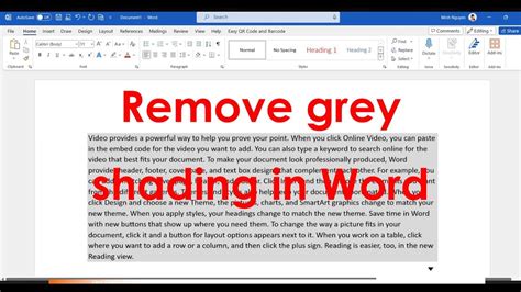 how to remove grey background in text in word