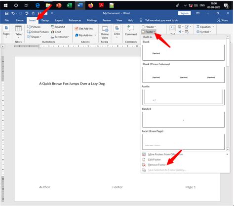 how to remove header and footer space in ms word