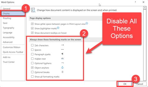 how to remove hidden formatting symbols in word