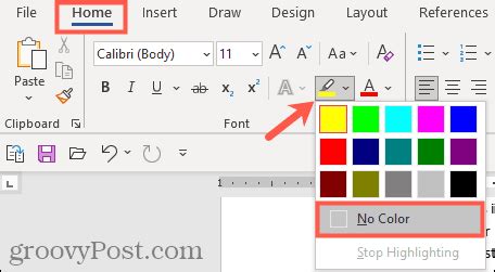 how to remove highlighted text in word table